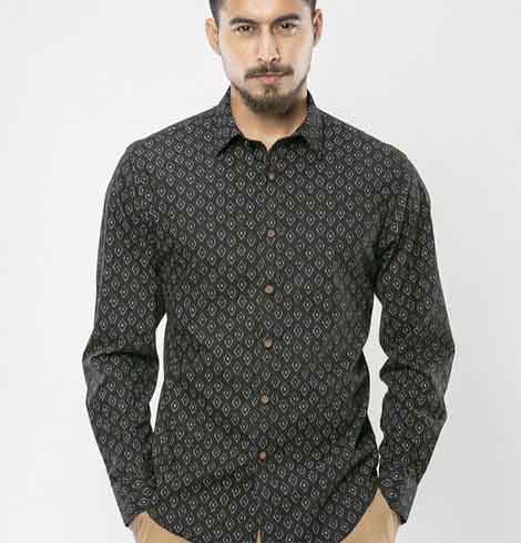 HighStreet Co. Solid Twill Full Sleeve Shirt - Jet Black