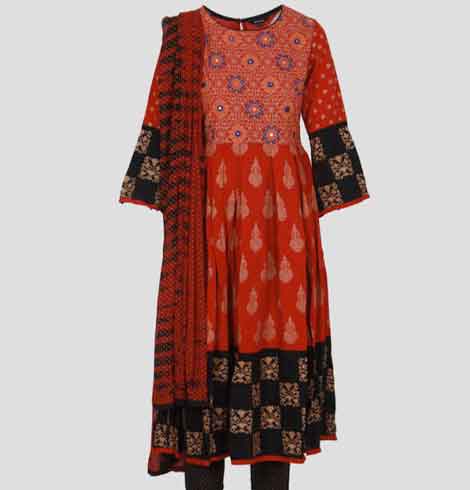 Zari House Embroidered Straight Kurti - Dusty Rose