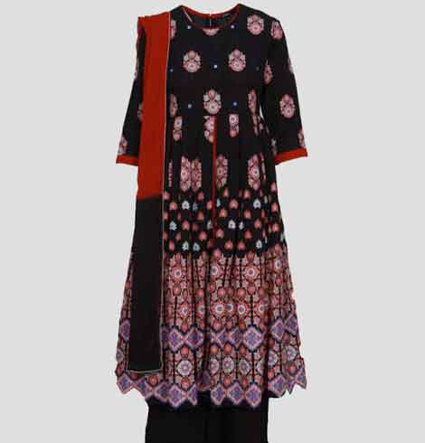 Rangriti Craft Anarkali Kurta Set with Dupatta - Beige