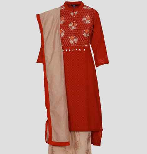 Tarang Embroidered Semi-Stitched Lehenga - Beige